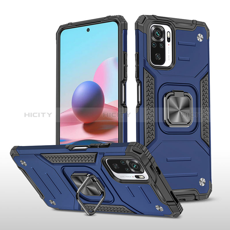 Custodia Silicone e Plastica Opaca Cover con Magnetico Anello Supporto MQ1 per Xiaomi Poco M5S Blu