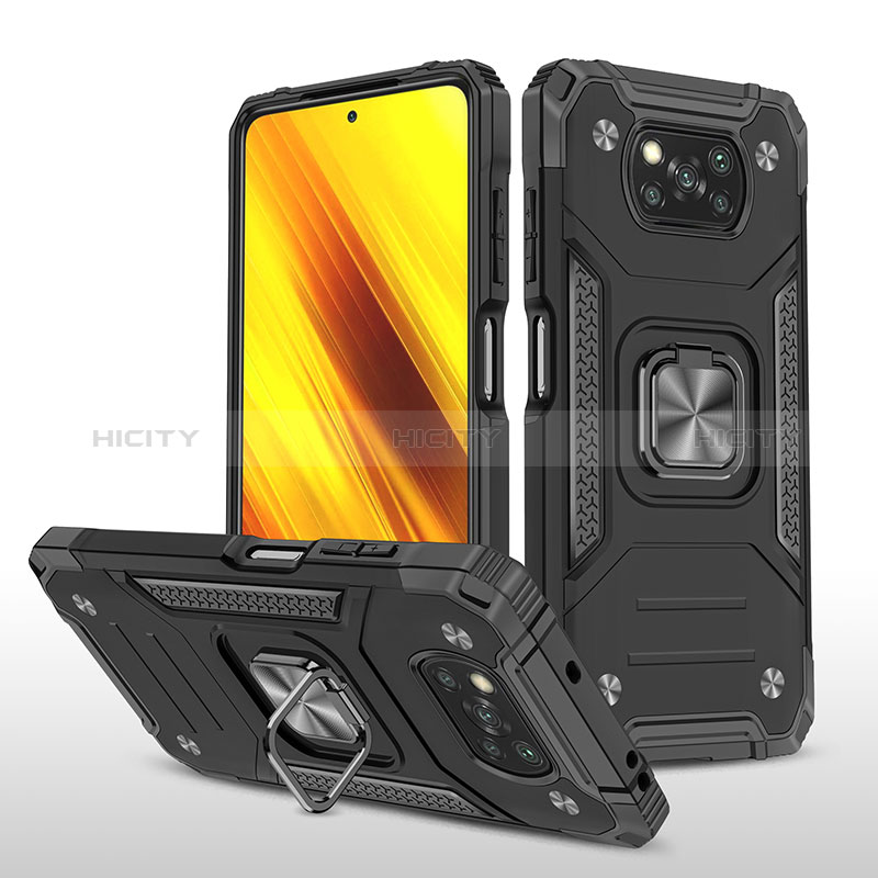 Custodia Silicone e Plastica Opaca Cover con Magnetico Anello Supporto MQ1 per Xiaomi Poco X3 Nero