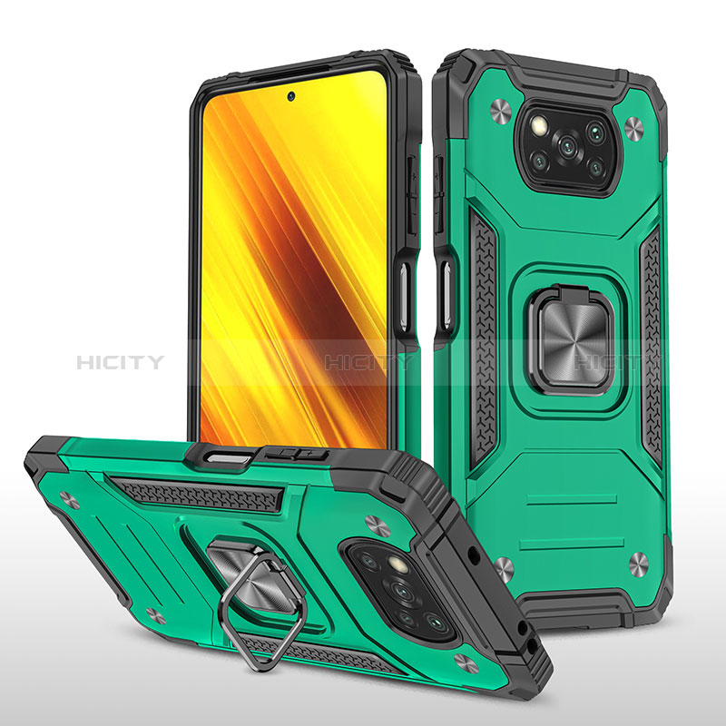 Custodia Silicone e Plastica Opaca Cover con Magnetico Anello Supporto MQ1 per Xiaomi Poco X3 Verde Notte