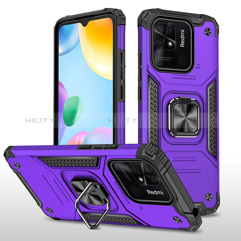 Custodia Silicone e Plastica Opaca Cover con Magnetico Anello Supporto MQ1 per Xiaomi Redmi 10C 4G Viola