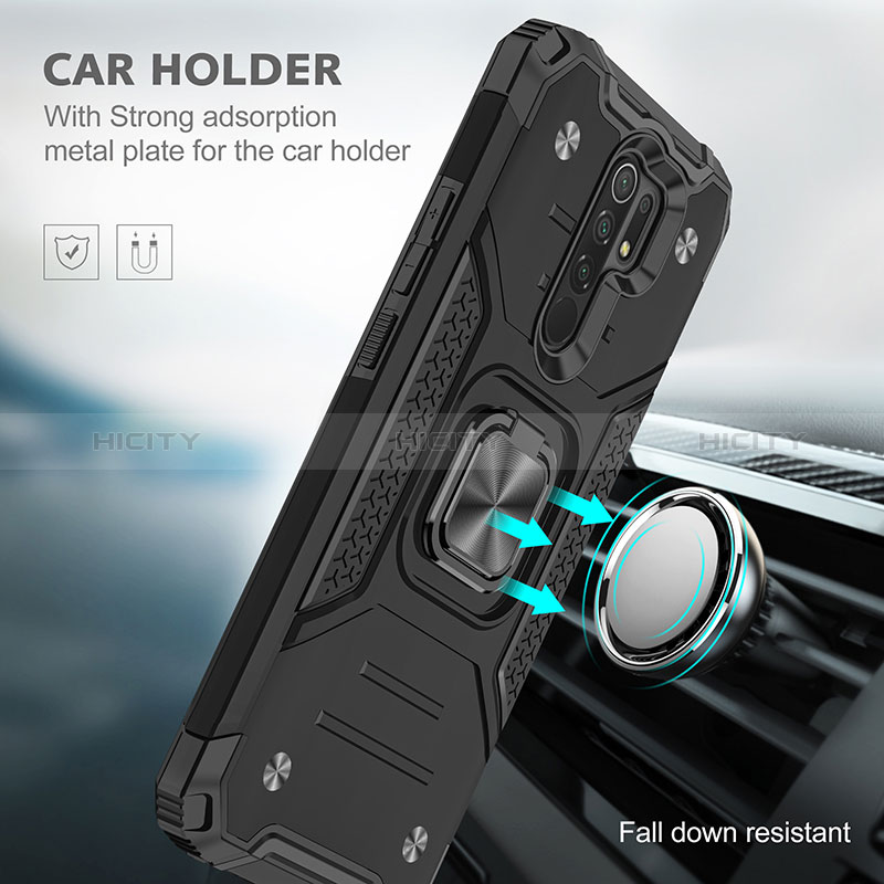 Custodia Silicone e Plastica Opaca Cover con Magnetico Anello Supporto MQ1 per Xiaomi Redmi 9