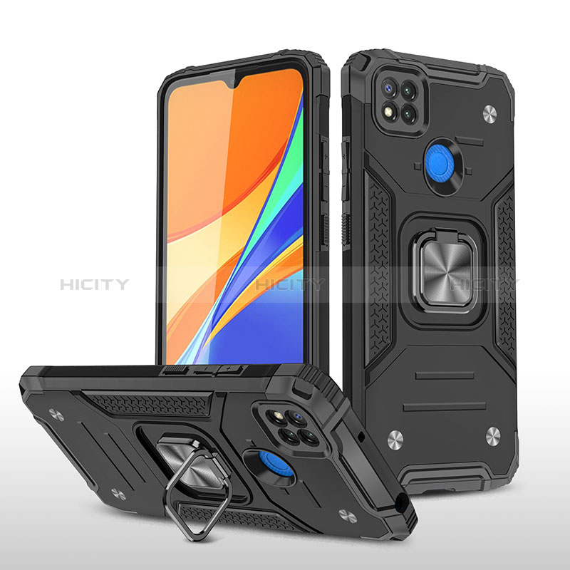 Custodia Silicone e Plastica Opaca Cover con Magnetico Anello Supporto MQ1 per Xiaomi Redmi 9 Activ