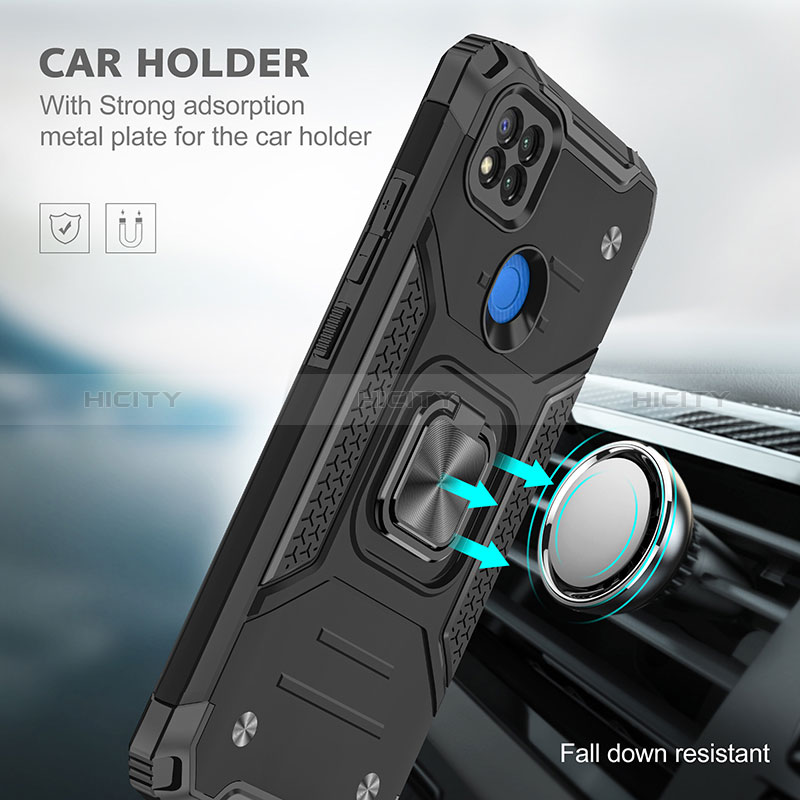 Custodia Silicone e Plastica Opaca Cover con Magnetico Anello Supporto MQ1 per Xiaomi Redmi 9 India