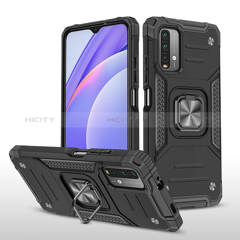 Custodia Silicone e Plastica Opaca Cover con Magnetico Anello Supporto MQ1 per Xiaomi Redmi 9 Power Nero