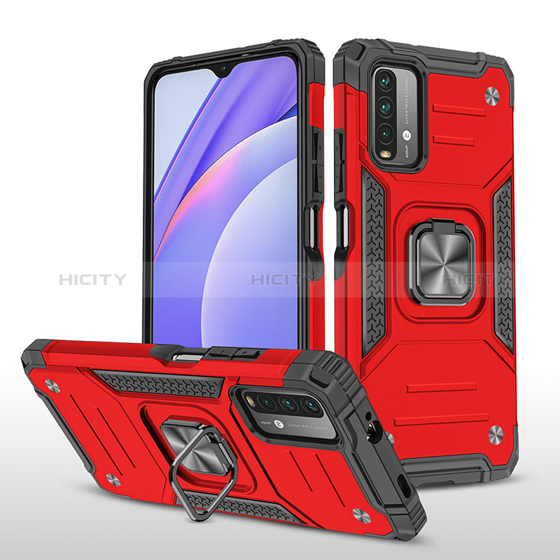 Custodia Silicone e Plastica Opaca Cover con Magnetico Anello Supporto MQ1 per Xiaomi Redmi 9 Power Rosso