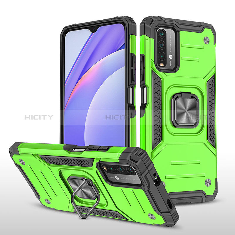 Custodia Silicone e Plastica Opaca Cover con Magnetico Anello Supporto MQ1 per Xiaomi Redmi 9 Power Verde