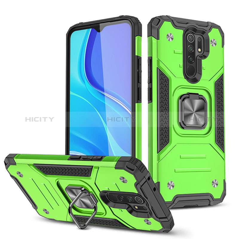 Custodia Silicone e Plastica Opaca Cover con Magnetico Anello Supporto MQ1 per Xiaomi Redmi 9 Verde