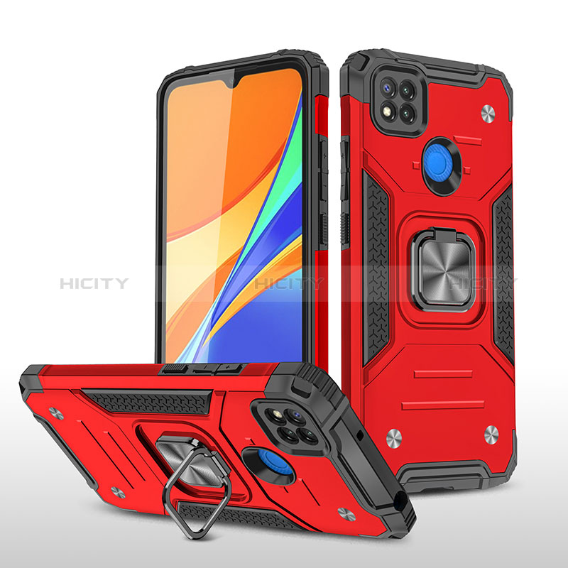 Custodia Silicone e Plastica Opaca Cover con Magnetico Anello Supporto MQ1 per Xiaomi Redmi 9C Rosso