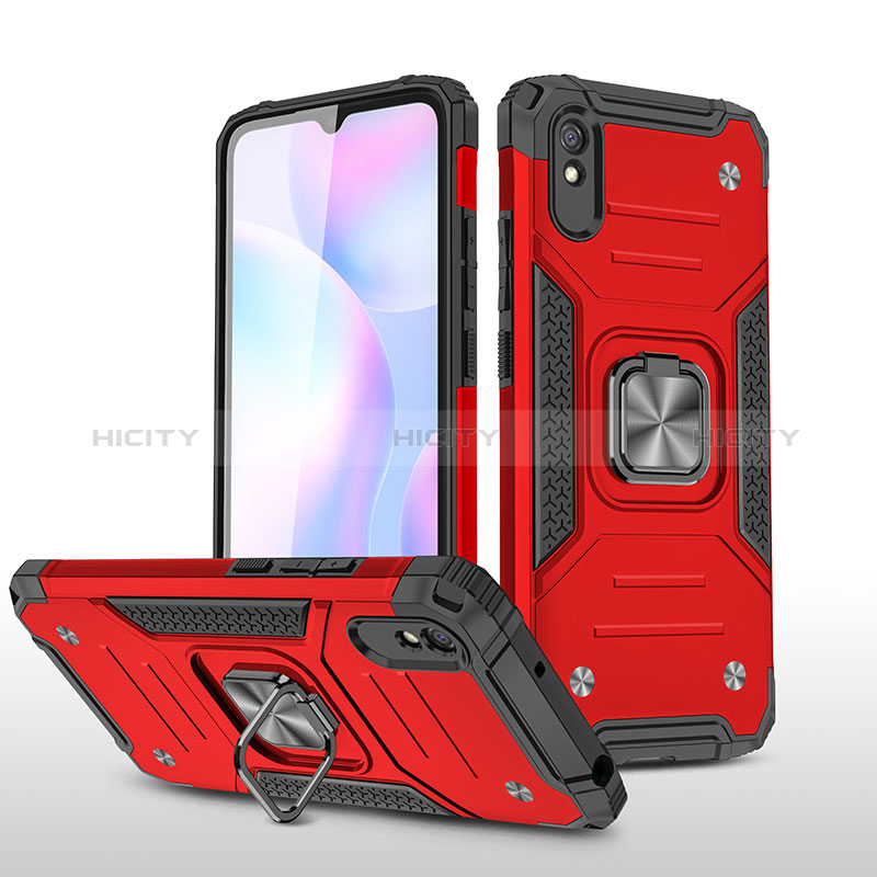 Custodia Silicone e Plastica Opaca Cover con Magnetico Anello Supporto MQ1 per Xiaomi Redmi 9i Rosso