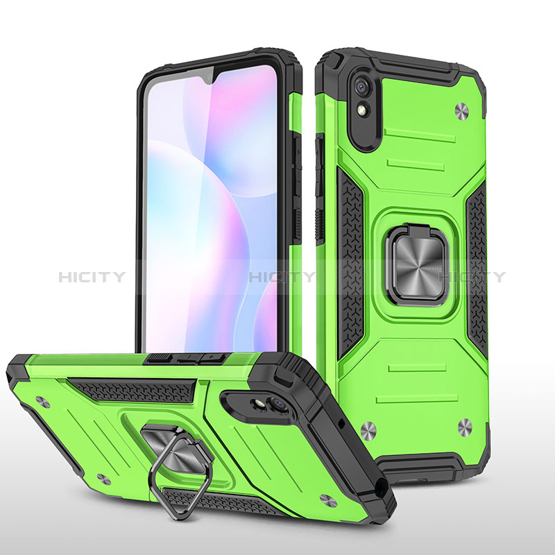 Custodia Silicone e Plastica Opaca Cover con Magnetico Anello Supporto MQ1 per Xiaomi Redmi 9i Verde