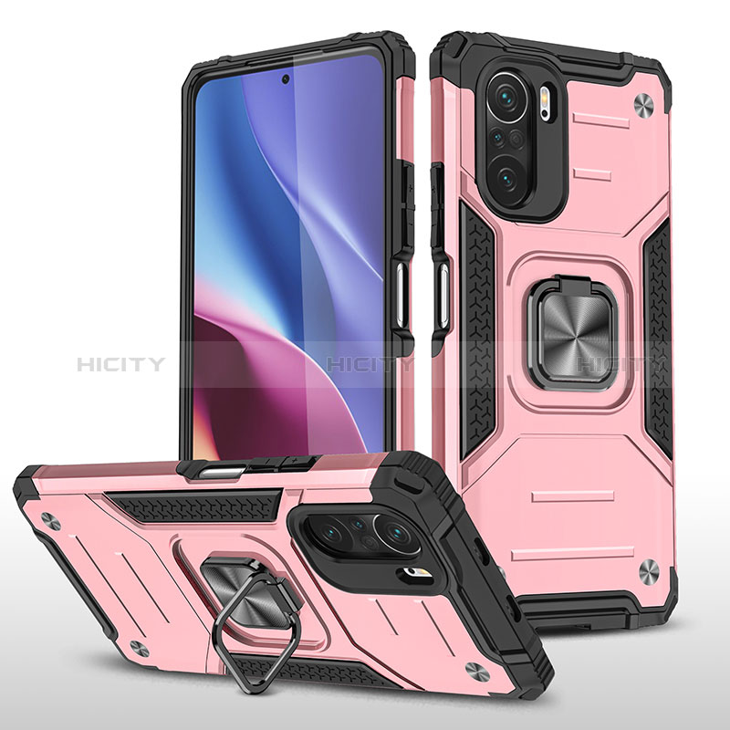 Custodia Silicone e Plastica Opaca Cover con Magnetico Anello Supporto MQ1 per Xiaomi Redmi K40 5G Oro Rosa