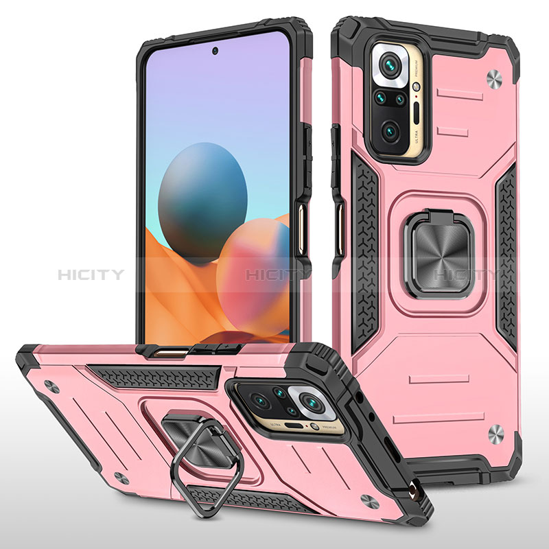 Custodia Silicone e Plastica Opaca Cover con Magnetico Anello Supporto MQ1 per Xiaomi Redmi Note 10 Pro 4G Oro Rosa