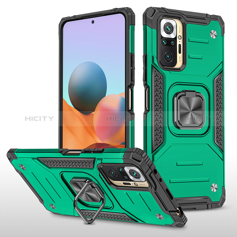 Custodia Silicone e Plastica Opaca Cover con Magnetico Anello Supporto MQ1 per Xiaomi Redmi Note 10 Pro 4G Verde Notte