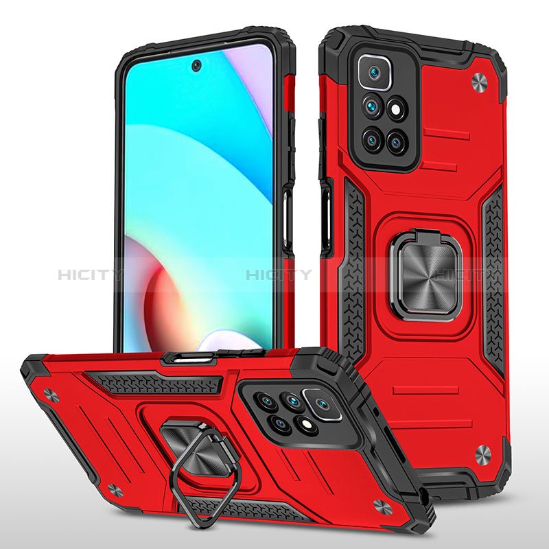 Custodia Silicone e Plastica Opaca Cover con Magnetico Anello Supporto MQ1 per Xiaomi Redmi Note 11 4G (2021) Rosso