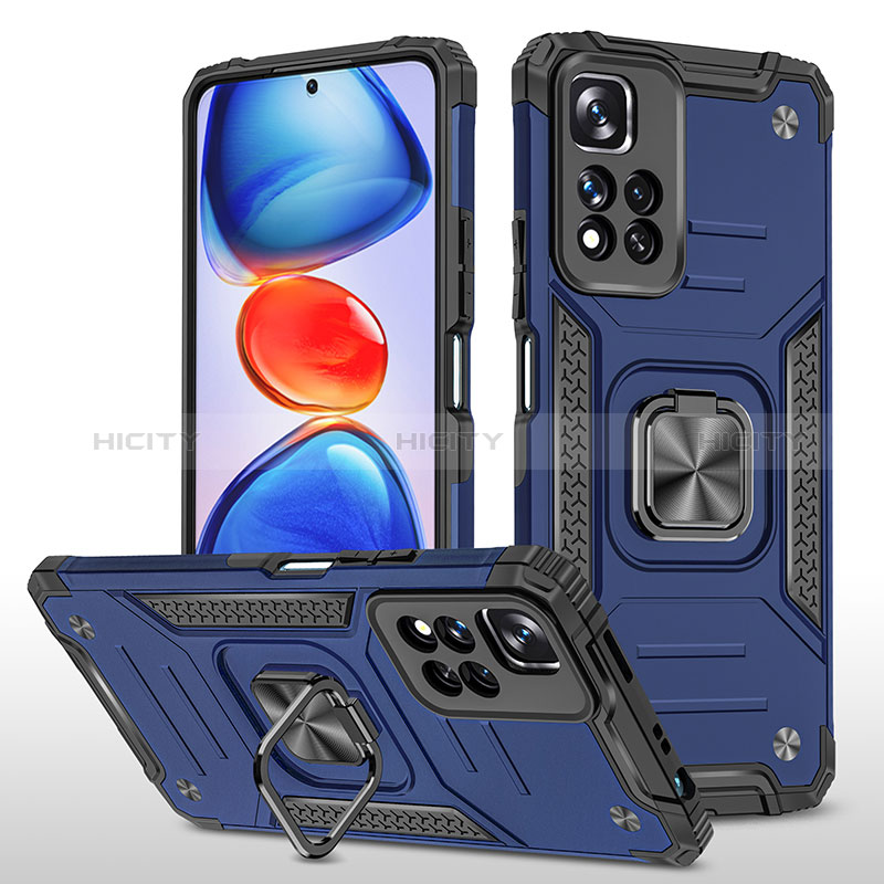 Custodia Silicone e Plastica Opaca Cover con Magnetico Anello Supporto MQ1 per Xiaomi Redmi Note 11 Pro+ Plus 5G Blu