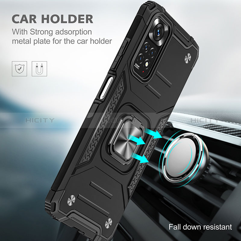 Custodia Silicone e Plastica Opaca Cover con Magnetico Anello Supporto MQ1 per Xiaomi Redmi Note 11S 4G