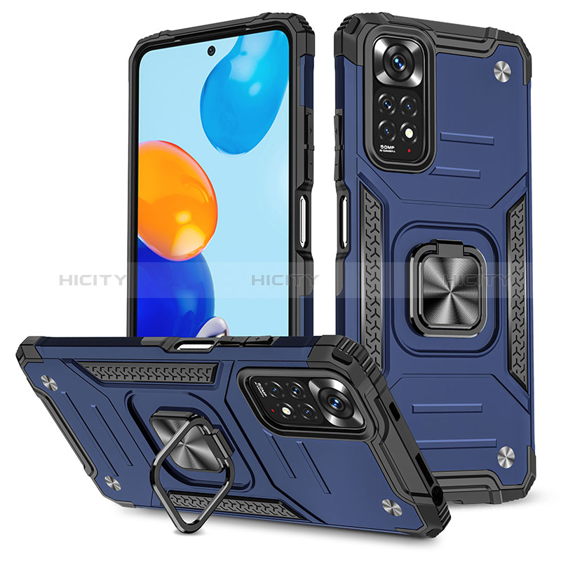 Custodia Silicone e Plastica Opaca Cover con Magnetico Anello Supporto MQ1 per Xiaomi Redmi Note 11S 4G Blu