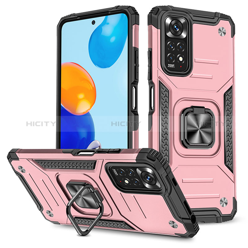 Custodia Silicone e Plastica Opaca Cover con Magnetico Anello Supporto MQ1 per Xiaomi Redmi Note 11S 4G Oro Rosa