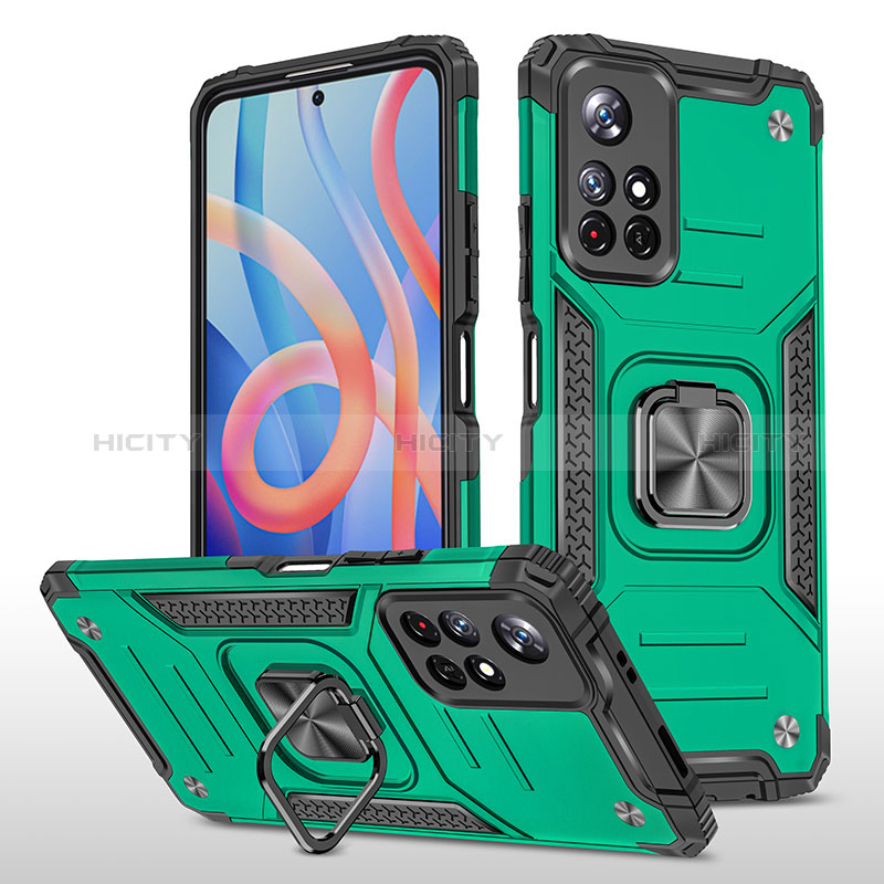 Custodia Silicone e Plastica Opaca Cover con Magnetico Anello Supporto MQ1 per Xiaomi Redmi Note 11S 5G Verde Notte