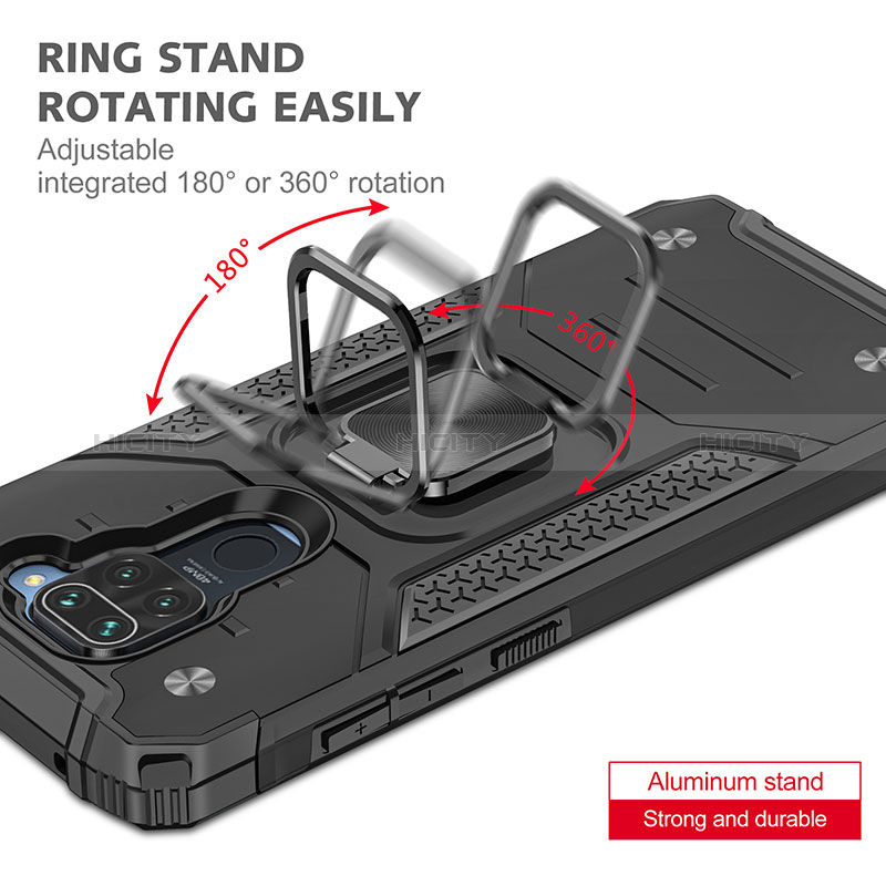 Custodia Silicone e Plastica Opaca Cover con Magnetico Anello Supporto MQ1 per Xiaomi Redmi Note 9