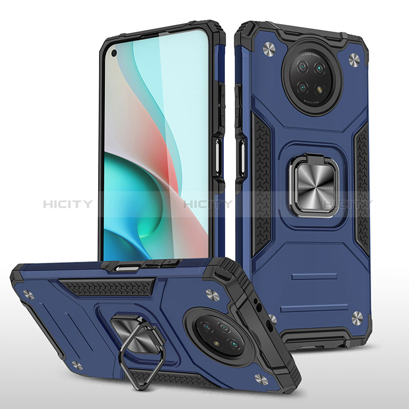 Custodia Silicone e Plastica Opaca Cover con Magnetico Anello Supporto MQ1 per Xiaomi Redmi Note 9 5G Blu