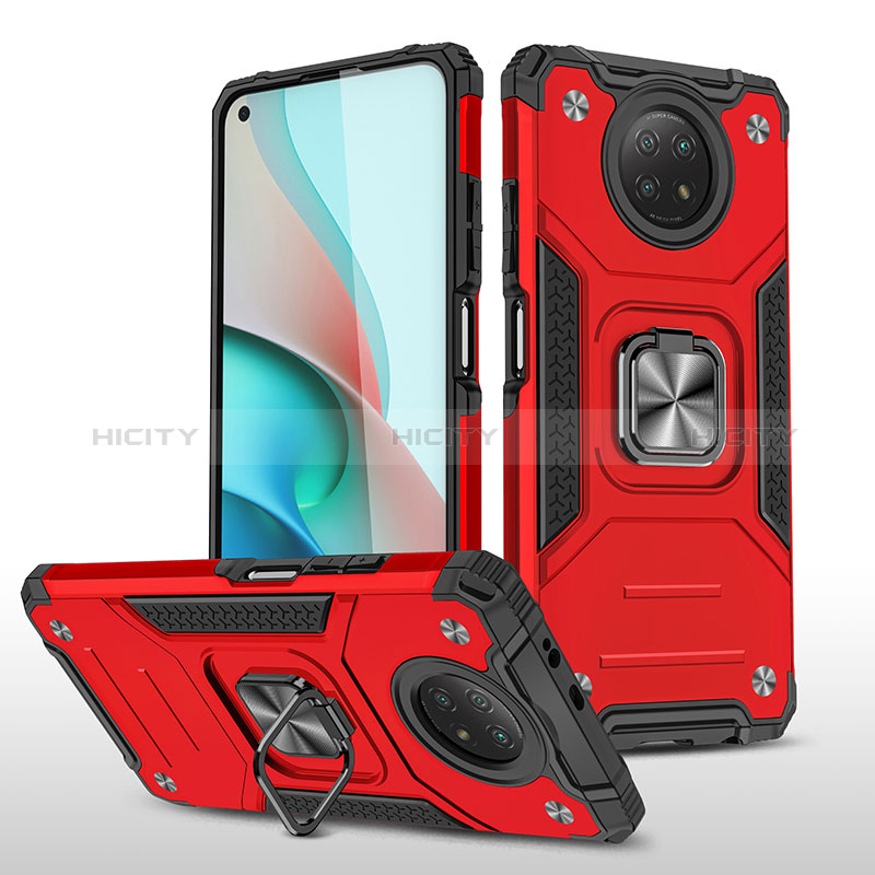 Custodia Silicone e Plastica Opaca Cover con Magnetico Anello Supporto MQ1 per Xiaomi Redmi Note 9 5G Rosso