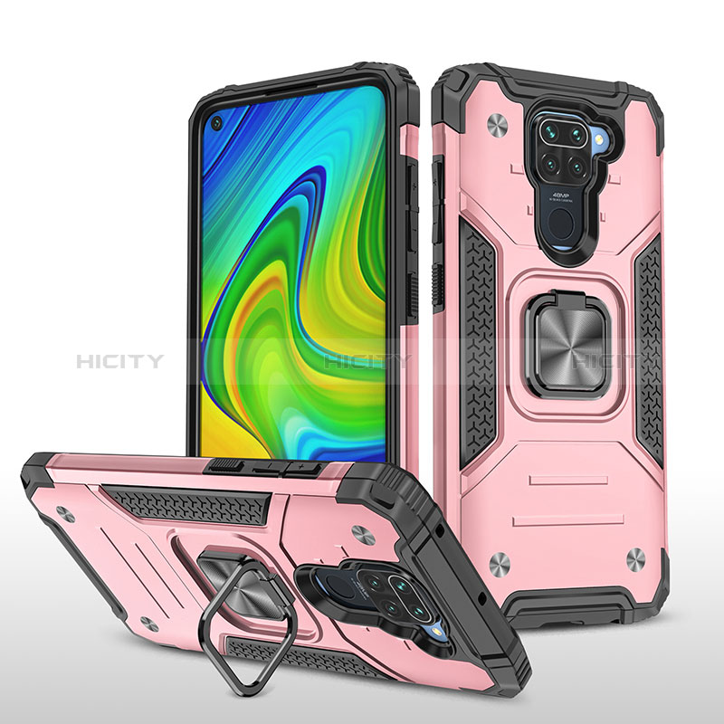 Custodia Silicone e Plastica Opaca Cover con Magnetico Anello Supporto MQ1 per Xiaomi Redmi Note 9 Oro Rosa