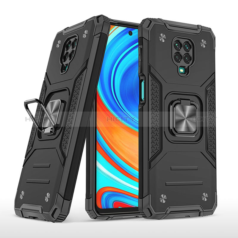 Custodia Silicone e Plastica Opaca Cover con Magnetico Anello Supporto MQ1 per Xiaomi Redmi Note 9 Pro Max Nero