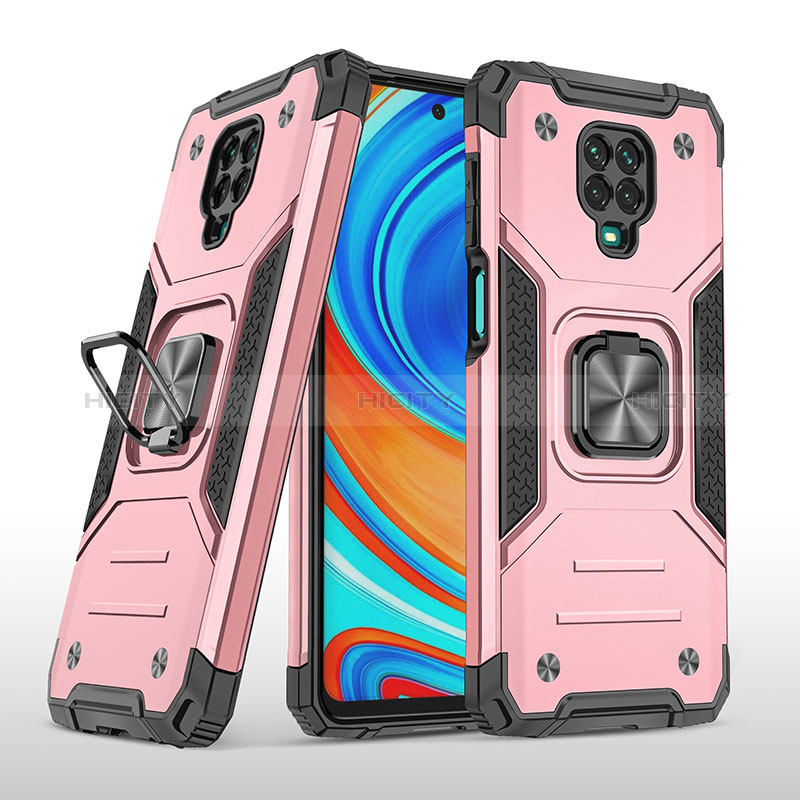 Custodia Silicone e Plastica Opaca Cover con Magnetico Anello Supporto MQ1 per Xiaomi Redmi Note 9 Pro Max Oro Rosa