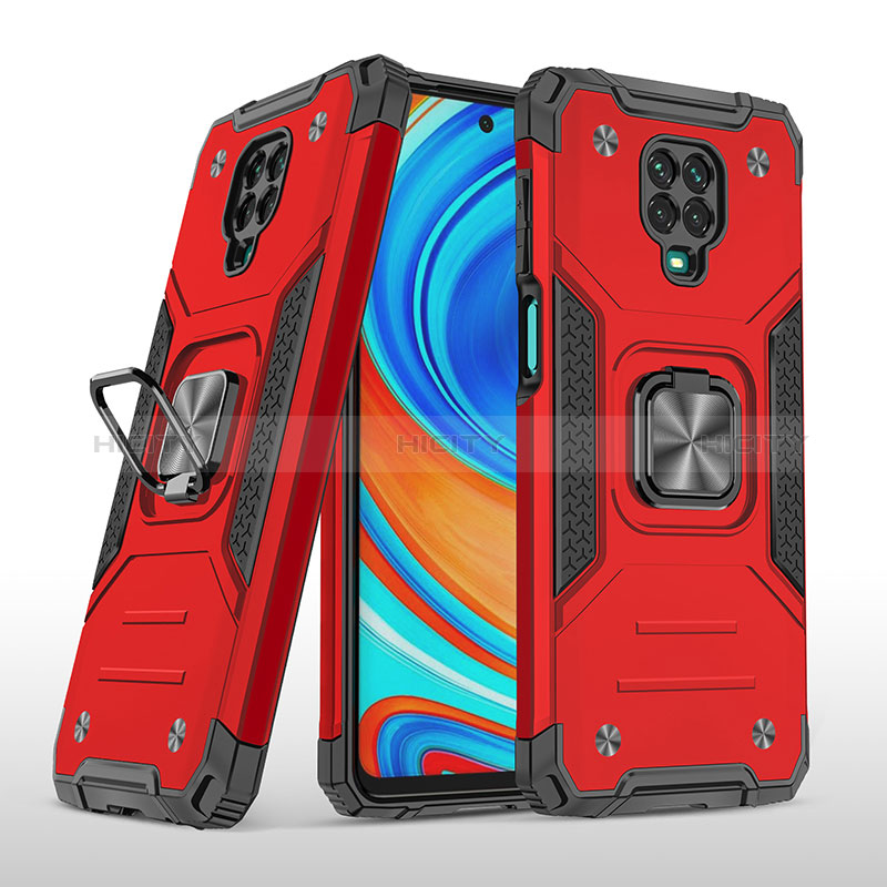 Custodia Silicone e Plastica Opaca Cover con Magnetico Anello Supporto MQ1 per Xiaomi Redmi Note 9 Pro Max Rosso