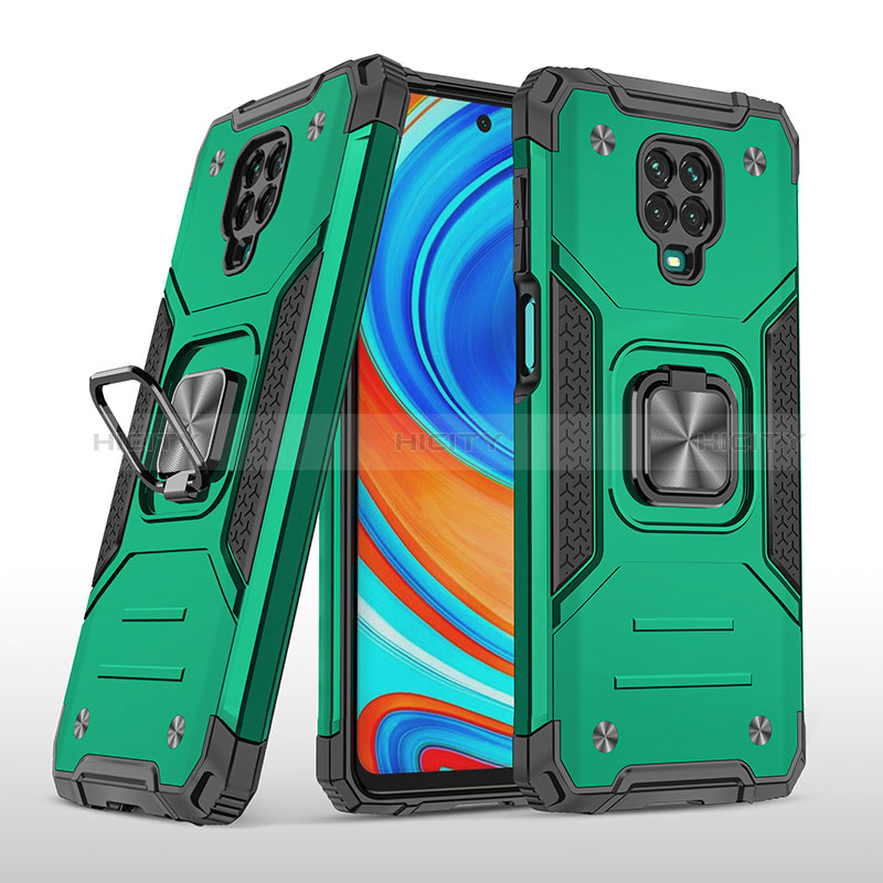 Custodia Silicone e Plastica Opaca Cover con Magnetico Anello Supporto MQ1 per Xiaomi Redmi Note 9 Pro Max Verde Notte