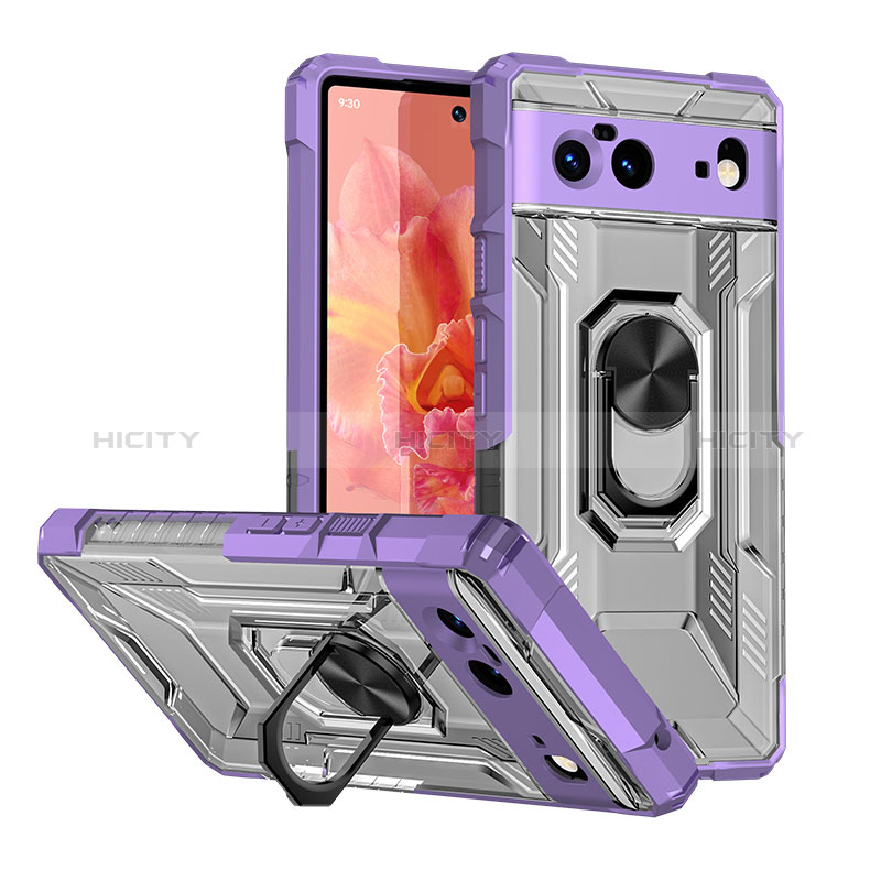 Custodia Silicone e Plastica Opaca Cover con Magnetico Anello Supporto MQ2 per Google Pixel 6 5G Viola