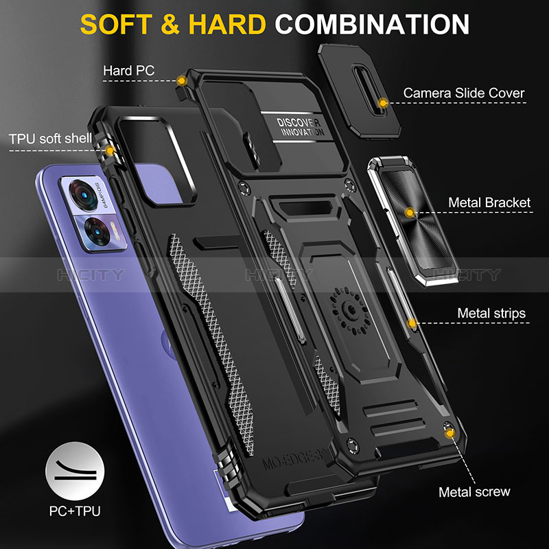 Custodia Silicone e Plastica Opaca Cover con Magnetico Anello Supporto MQ2 per Motorola Moto Edge 30 Neo 5G