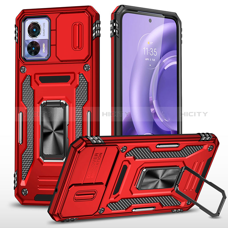 Custodia Silicone e Plastica Opaca Cover con Magnetico Anello Supporto MQ2 per Motorola Moto Edge 30 Neo 5G Rosso