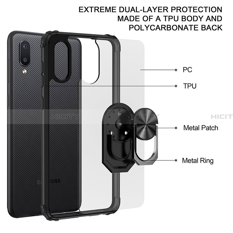 Custodia Silicone e Plastica Opaca Cover con Magnetico Anello Supporto MQ2 per Samsung Galaxy A02