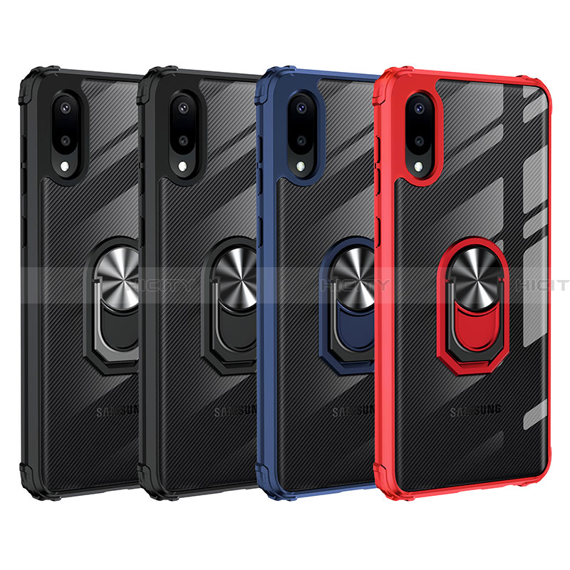 Custodia Silicone e Plastica Opaca Cover con Magnetico Anello Supporto MQ2 per Samsung Galaxy A02