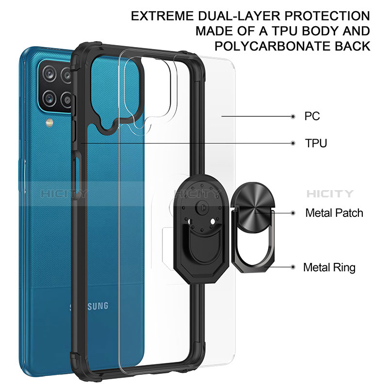 Custodia Silicone e Plastica Opaca Cover con Magnetico Anello Supporto MQ2 per Samsung Galaxy A12