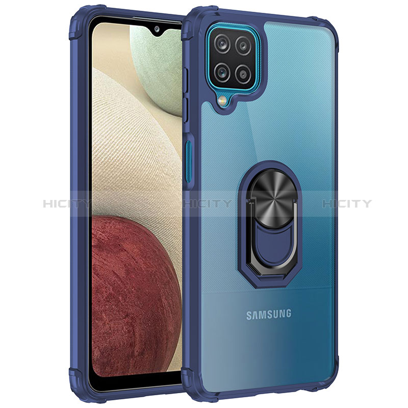 Custodia Silicone e Plastica Opaca Cover con Magnetico Anello Supporto MQ2 per Samsung Galaxy A12 Blu