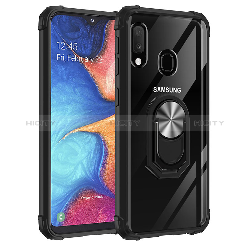 Custodia Silicone e Plastica Opaca Cover con Magnetico Anello Supporto MQ2 per Samsung Galaxy A20e Argento e Nero