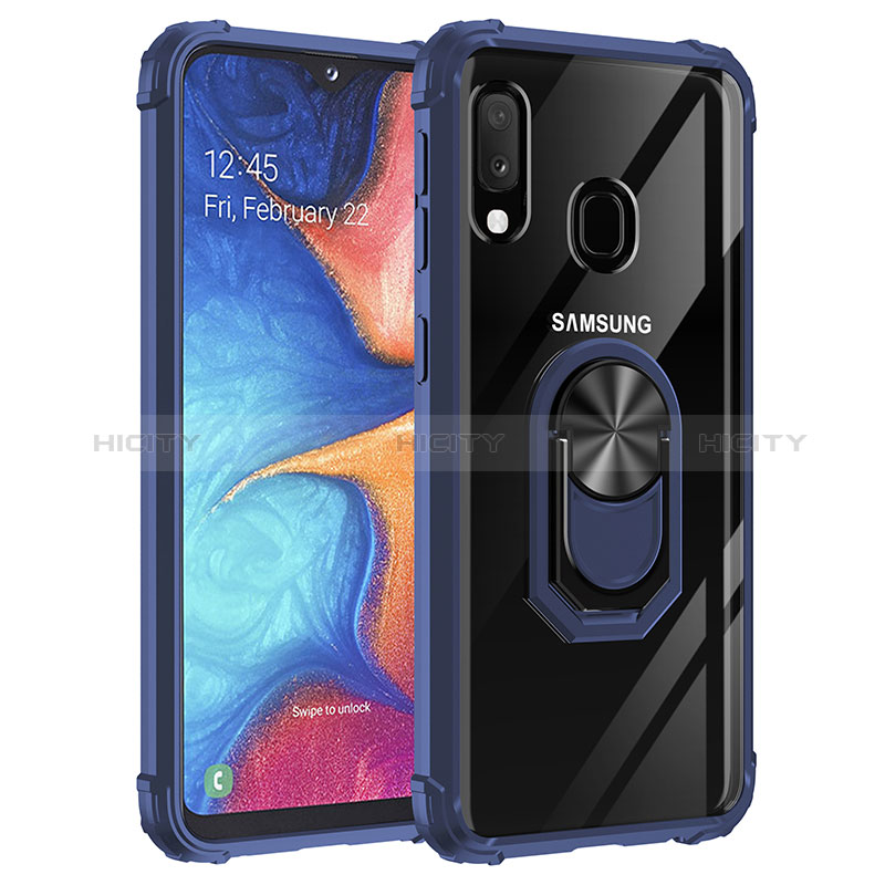 Custodia Silicone e Plastica Opaca Cover con Magnetico Anello Supporto MQ2 per Samsung Galaxy A20e Blu