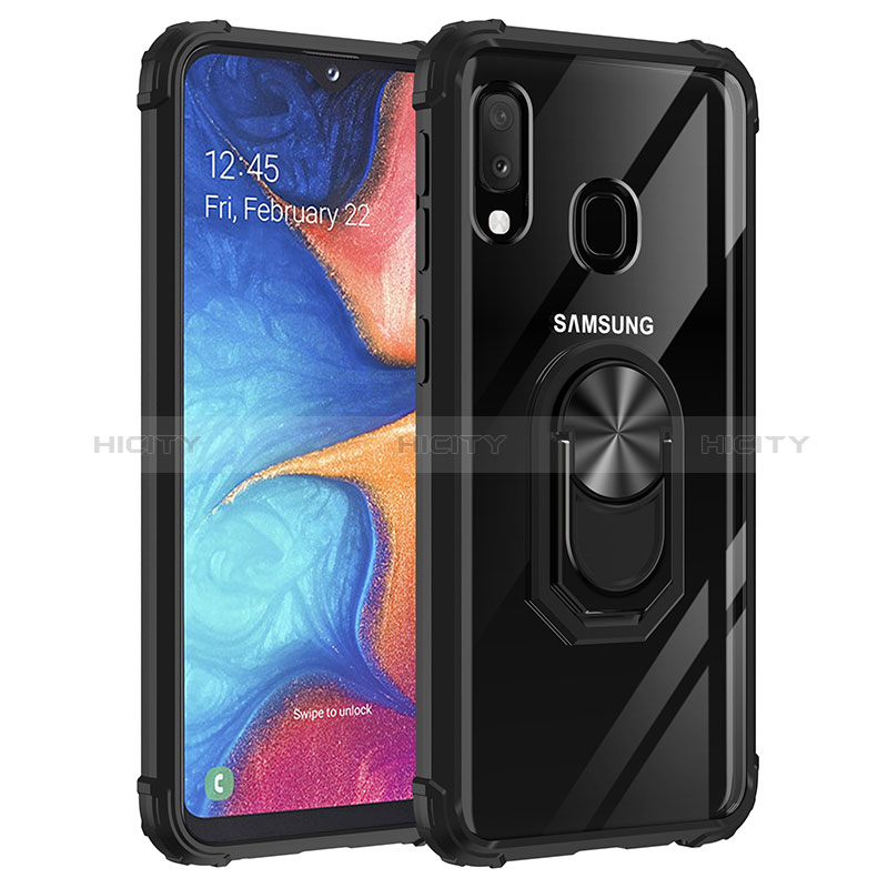 Custodia Silicone e Plastica Opaca Cover con Magnetico Anello Supporto MQ2 per Samsung Galaxy A20e Nero