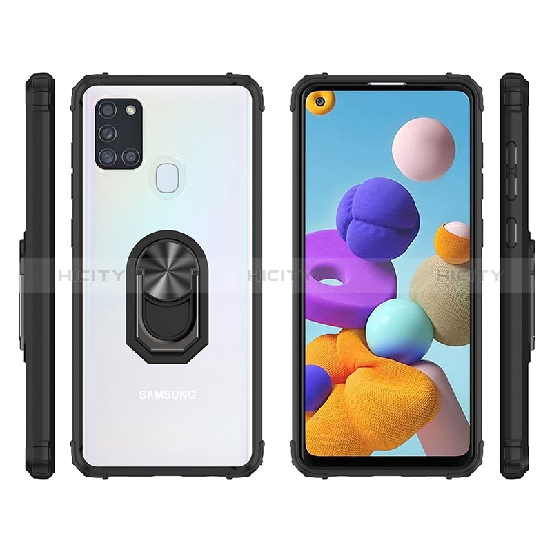 Custodia Silicone e Plastica Opaca Cover con Magnetico Anello Supporto MQ2 per Samsung Galaxy A21s