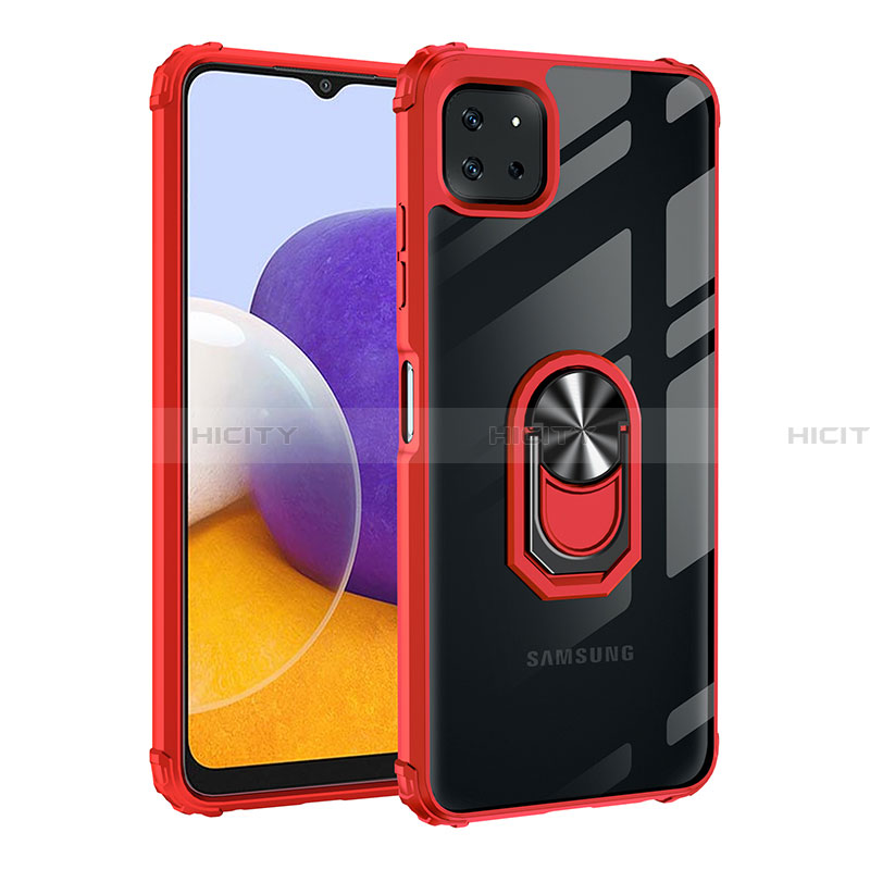 Custodia Silicone e Plastica Opaca Cover con Magnetico Anello Supporto MQ2 per Samsung Galaxy A22 5G Rosso