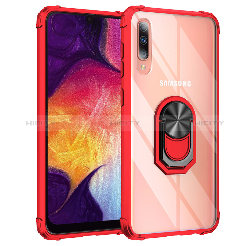 Custodia Silicone e Plastica Opaca Cover con Magnetico Anello Supporto MQ2 per Samsung Galaxy A50 Rosso