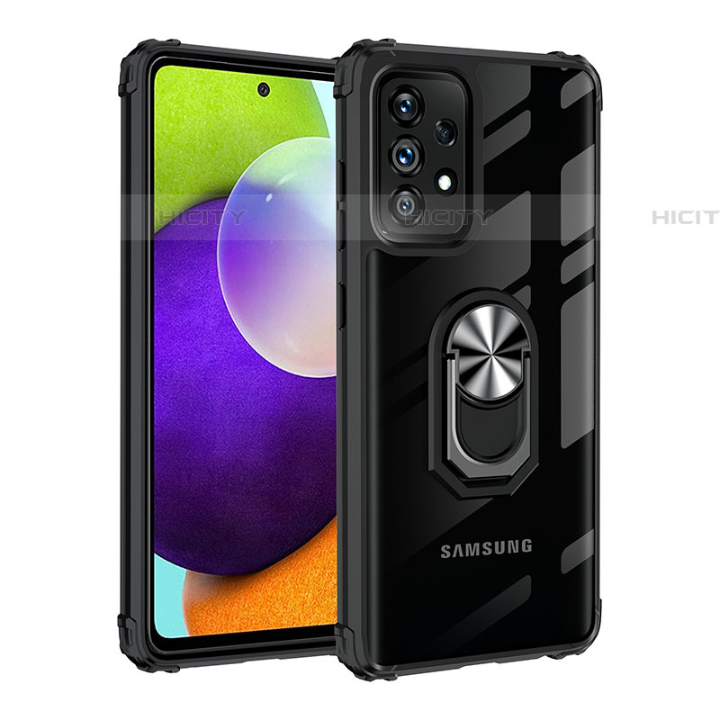 Custodia Silicone e Plastica Opaca Cover con Magnetico Anello Supporto MQ2 per Samsung Galaxy A52 4G Argento e Nero