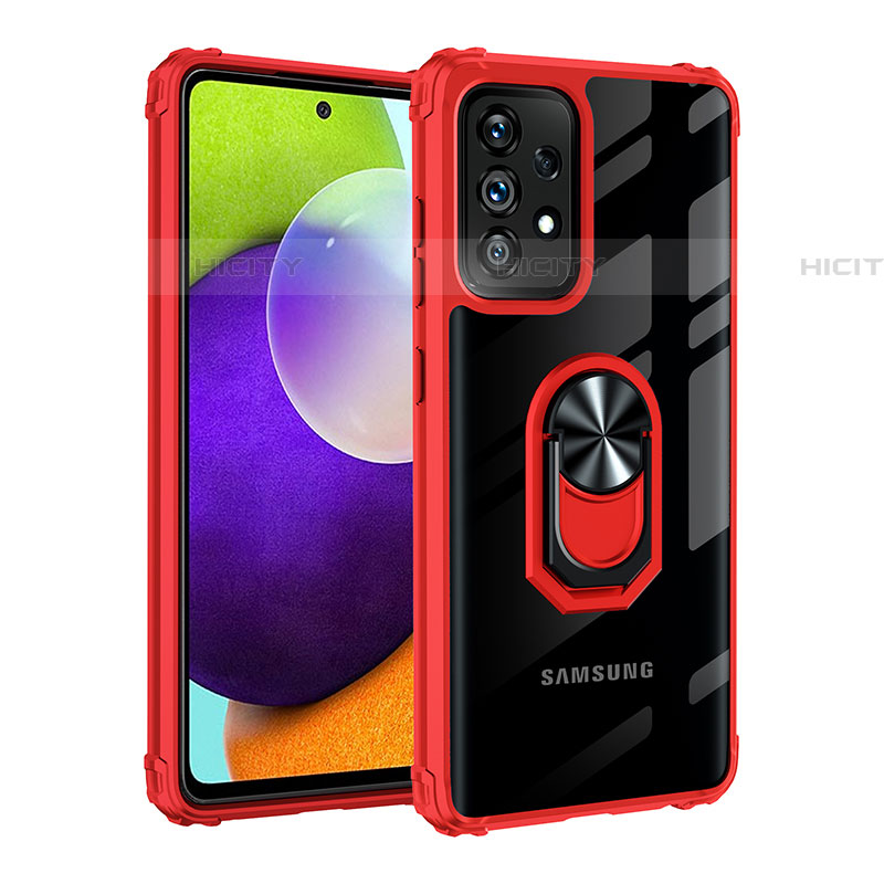 Custodia Silicone e Plastica Opaca Cover con Magnetico Anello Supporto MQ2 per Samsung Galaxy A52 4G Rosso