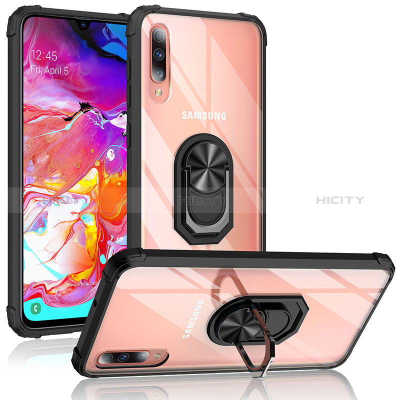 Custodia Silicone e Plastica Opaca Cover con Magnetico Anello Supporto MQ2 per Samsung Galaxy A70