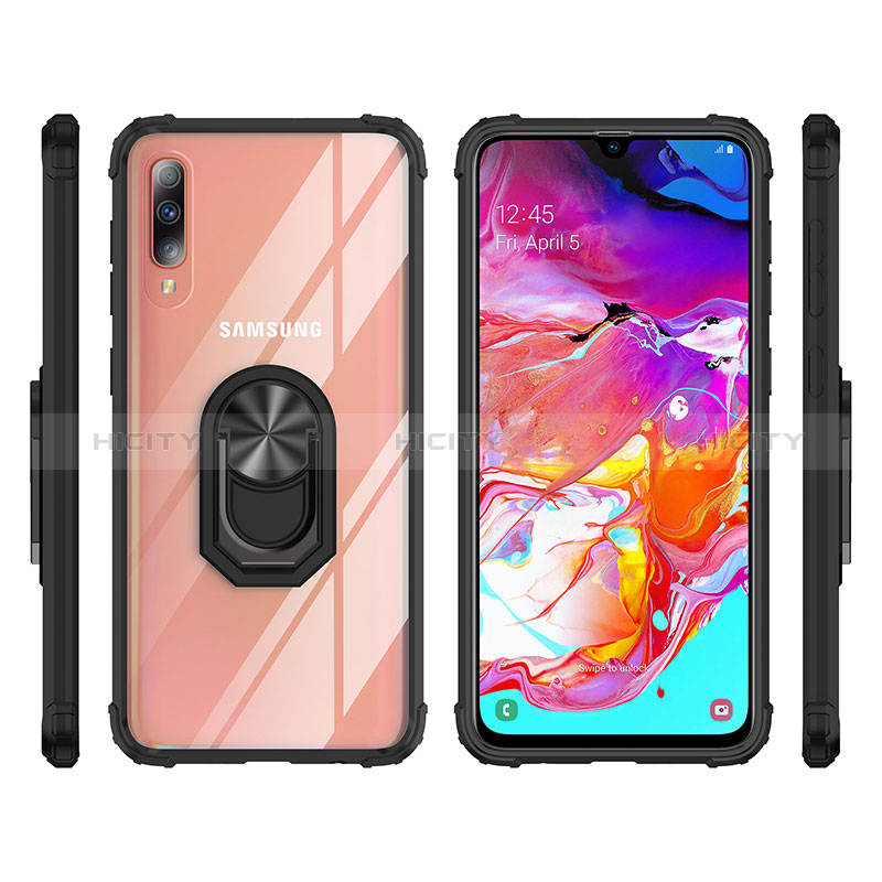 Custodia Silicone e Plastica Opaca Cover con Magnetico Anello Supporto MQ2 per Samsung Galaxy A70