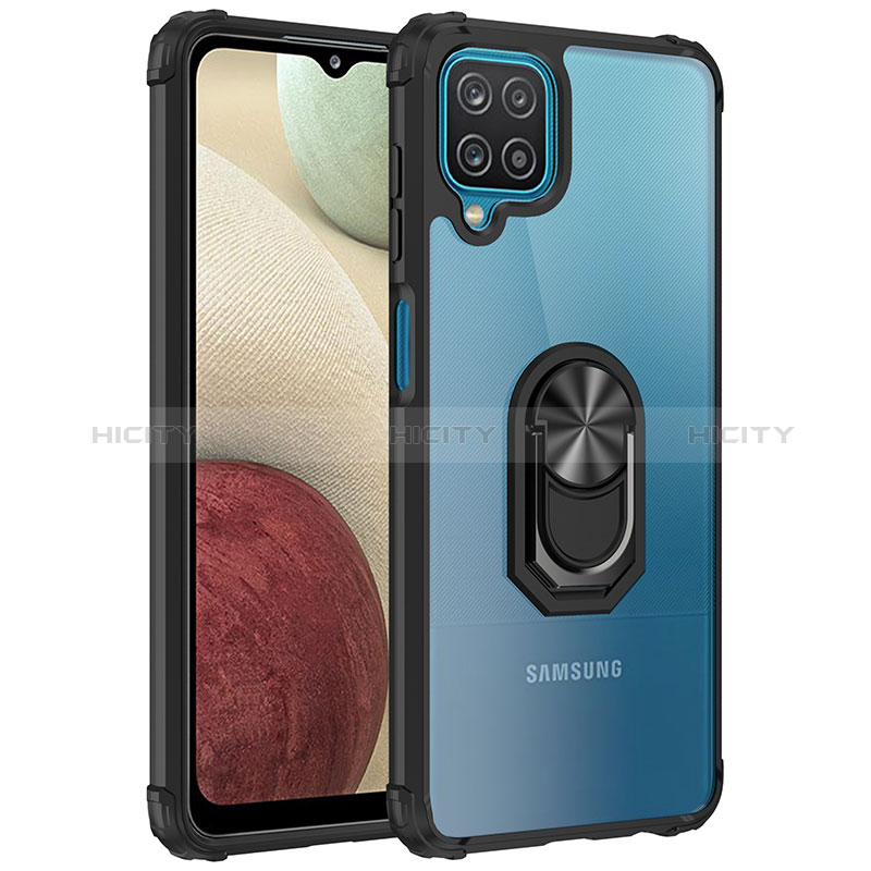 Custodia Silicone e Plastica Opaca Cover con Magnetico Anello Supporto MQ2 per Samsung Galaxy M12 Nero