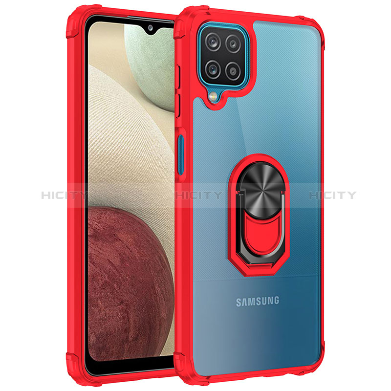 Custodia Silicone e Plastica Opaca Cover con Magnetico Anello Supporto MQ2 per Samsung Galaxy M12 Rosso